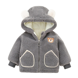 宝宝外套男童冬装2025新款婴儿加绒加厚卡通棉衣秋冬保暖连帽上衣