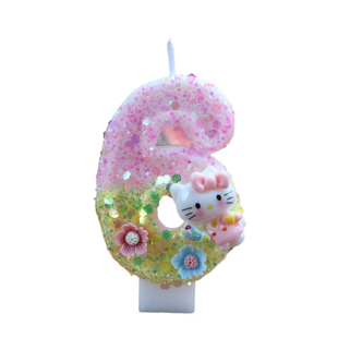 Hello Kitty数字2生日蜡烛彩色闪粉卡通造型蛋糕装饰蜡烛蛋糕摆件