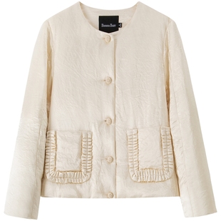 【90%鹅绒】BANANA BABY2026年春新款醋酸圆领宽松短款缎面羽绒服