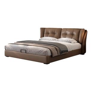 佐慕意式极简真皮床主卧室大床现代轻奢高级感软包床1米8双人婚床