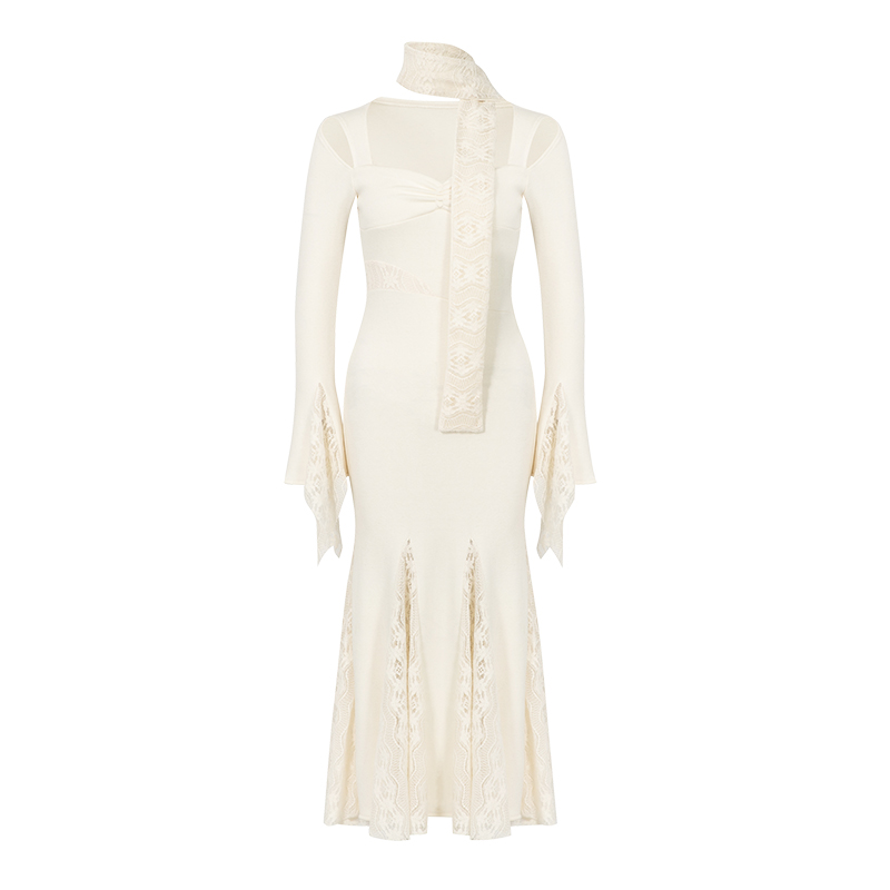 BB BLUE原创设计 新中式喇叭袖鱼尾内搭针织连衣裙秋冬季小众裙子