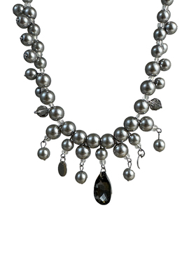 复古轻奢多层灰色珍珠水滴项链