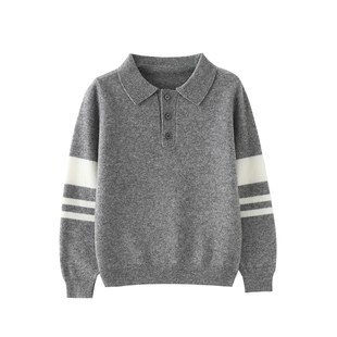 儿童Polo领拼色羊毛衫男女童同款学院风针织毛衣宝宝衬衣领打底衫