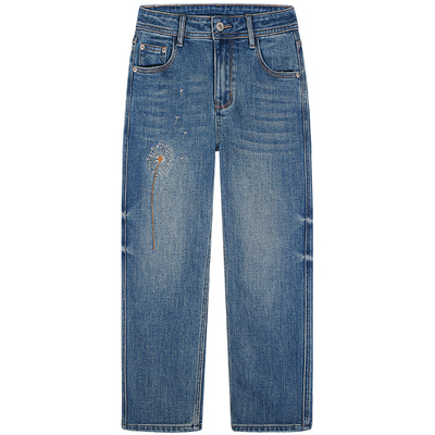 落落狷介高腰刺绣牛仔九分裤女