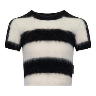 ANN ANDELMAN 秋冬女士黑白条纹短款毛衣银泰百货301286