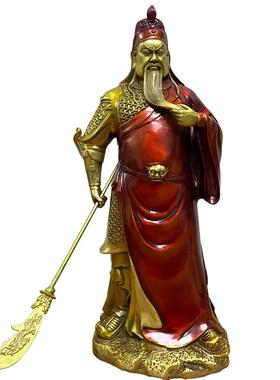 纯铜关公像关二爷摆件黄铜武财神客厅红袍关羽武圣店铺开业礼铜像