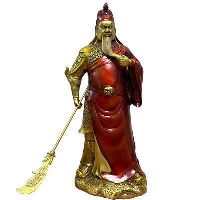 纯铜关公像关二爷摆件黄铜武财神客厅红袍关羽武圣店铺开业礼铜像