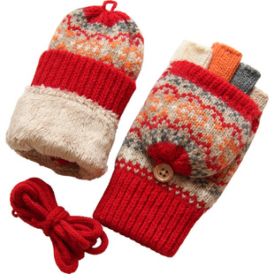 秋冬季新款儿童男女孩半指露指翻盖保暖防寒学生写字羊绒羊毛手套