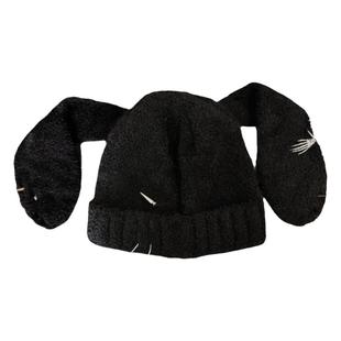Miub亚文化Y2K黑色帽子女日系圆顶针织毛线帽辣妹兔耳朵铆钉冷帽