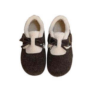 弄里人佳大码女鞋41-43码单鞋25冬新款蝴蝶结绒棉鞋毛毛鞋40 42