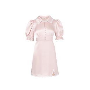 DIANA VEVINA粉色醋酸面料连衣裙夏高级感泡泡袖法式优雅修身23SS