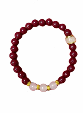 朱砂手串紫金砂配925古法镀金车轮白玉珠原创设计款本命年好运6mm