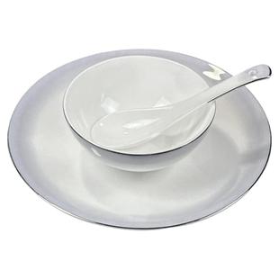 高端餐具骨质瓷酒店专用银边渐变灰摆台陶瓷碗盘碟勺五件套装包厢