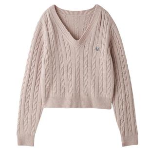 SNIDEL春夏款BearPaw合作款V领绞花针织衫上衣SWNT251022