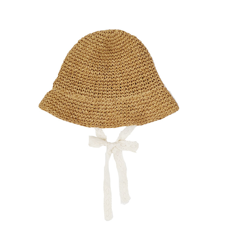 儿童草帽夏季沙滩防晒蕾丝带洋气帽子女童宝宝防晒帽亲子款草编帽
