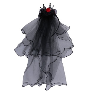 女童暗黑风红色玫瑰网纱头纱发箍儿童万圣节头饰节日装扮道具头饰