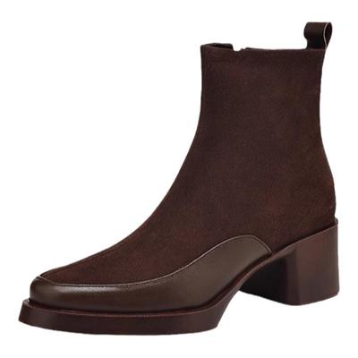 切尔西靴磨砂真皮厚底粗跟高跟