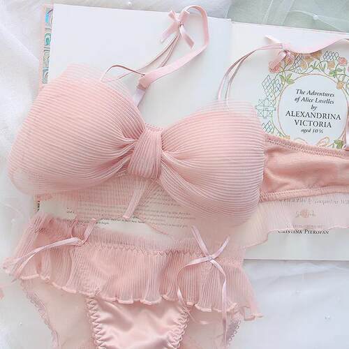 A 86582 Bow sheer wireless bra set 蝴蝶结网纱无钢圈内衣套