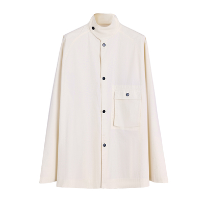 工装风高支棉复古2穿立领短风衣