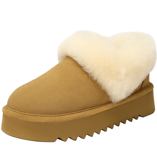 UBZ 厚底爱心羊毛口雪地靴女2026冬新款增高东北短筒加绒毛毛棉鞋