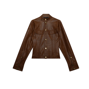 CIZZLEMORE【城南旧事】千禧美式复古肌理感立领机车皮衣短款外套