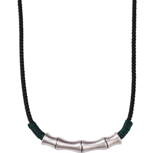 999纯银竹节项链男女士节节高升吊坠竹子上岸好运黑绳足银首饰品