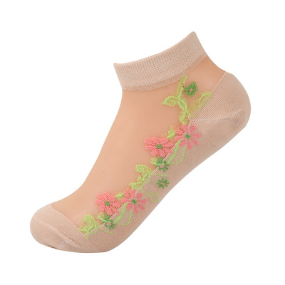 棉底夏季足跟裂船袜5双玻璃丝