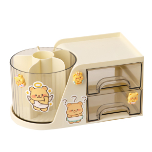 二合一旋转笔筒桌面学生宿舍好物文具置物架创意可爱抽屉式收纳盒