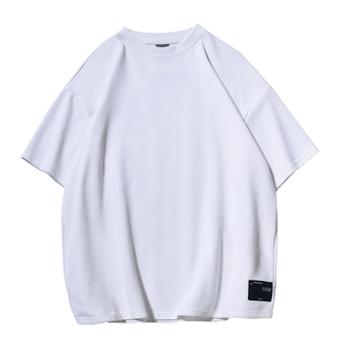 男士短袖250g重磅珠地棉素T恤圆领宽松潮牌T恤白色休闲打底衫夏季