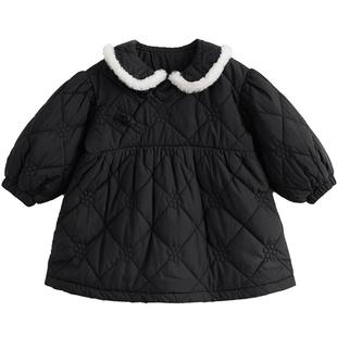 马克珍妮女童新中式娃娃领盘扣连衣裙儿童新年红薄棉裙子冬232078