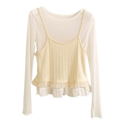 花花家韩系2025春夏新款宽松休闲套装女长袖内搭上衣吊带两件套女