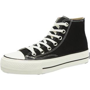 环球高帮帆布鞋女2026春季新款休闲百搭厚底黑色板鞋高邦学生球鞋