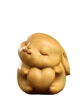 黄杨木雕生肖兔子手把件工艺品