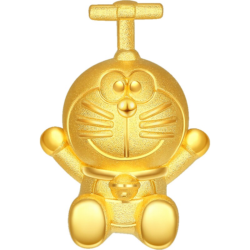 潮宏基哆啦A梦竹蜻蜓小版黄金吊坠足金3D硬金可爱送礼