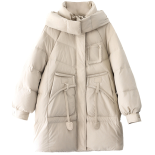 绿素棉 新国标90白鸭绒羽绒服中长款~可拆卸连帽 保暖羽绒外套冬