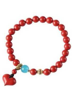 原矿朱砂手串女款本命年大红色高含量红砂爱心手链