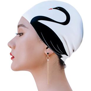 弈姿防水护耳硅胶白色泳帽女专业长发不勒头成人时尚游泳帽加大款