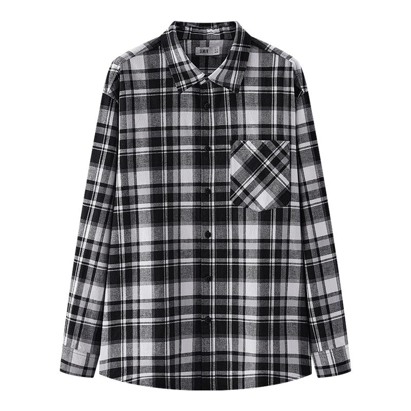 森马经典格纹宽松翻领长袖衬衫男