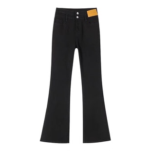 黑色春秋弹力高腰微喇裤女2025新款显瘦小个子九分喇叭裤休闲长裤