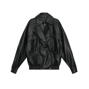 CIZZLEMORE【新宿街影】复古机车皮夹克立翻领黑色皮衣外套女