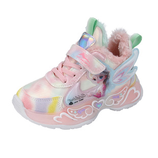 爱莎童鞋女童发光运动鞋冬季2025新款加绒儿童鞋子保暖棉鞋中大童