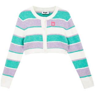 MLMR春季装新款多巴胺穿搭女条纹针织衫甜辣小上衣糖果色开衫毛衣