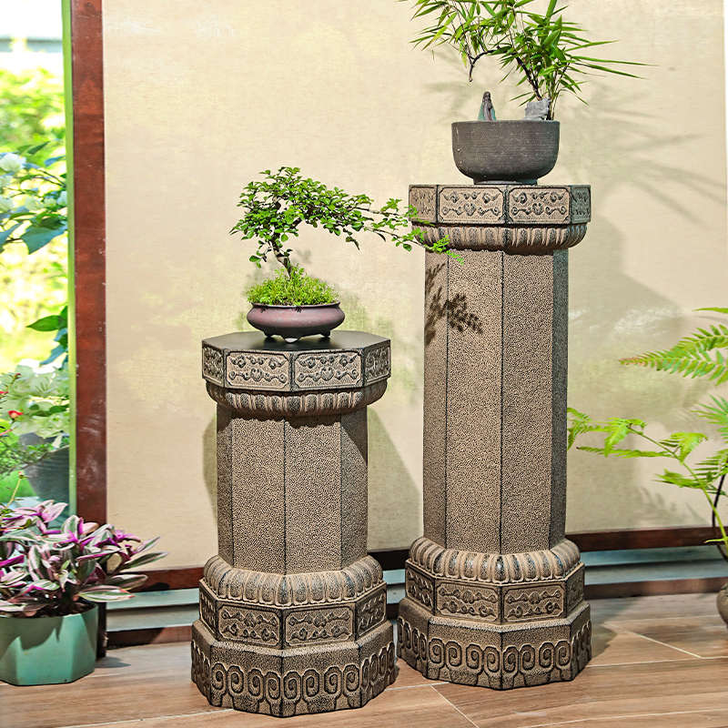 汉韵堂中式庭院装饰摆件仿古石墩园艺造景装饰品户外创意实木花架