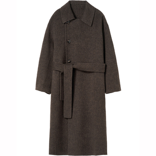 石见山轻奢桑蚕丝骆驼绒羊毛呢大衣男士双排扣长款双面呢子外套