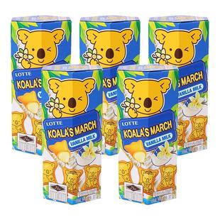 5盒乐天小熊夹心饼干巧克力牛奶注心熊仔饼儿童休闲进口小零食37g