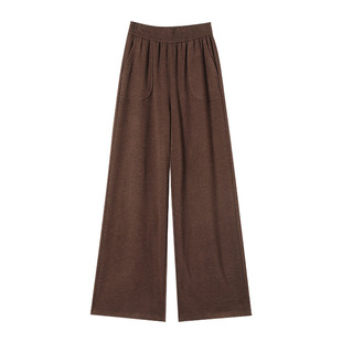 咖色裤子女秋冬加绒加厚卫裤直筒糯米裤加长休闲阔腿裤毛呢羊绒裤