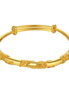 金包银繁花似锦手镯女推拉光面999足金金镯子女友送生日礼物