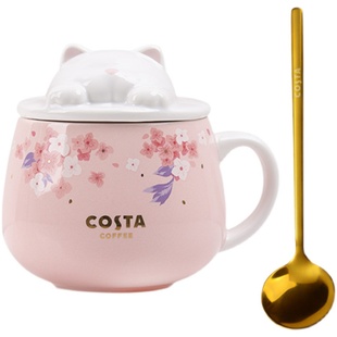 COSTA逗猫猫马克杯带盖勺可爱创意设计陶瓷杯子办公室用水杯