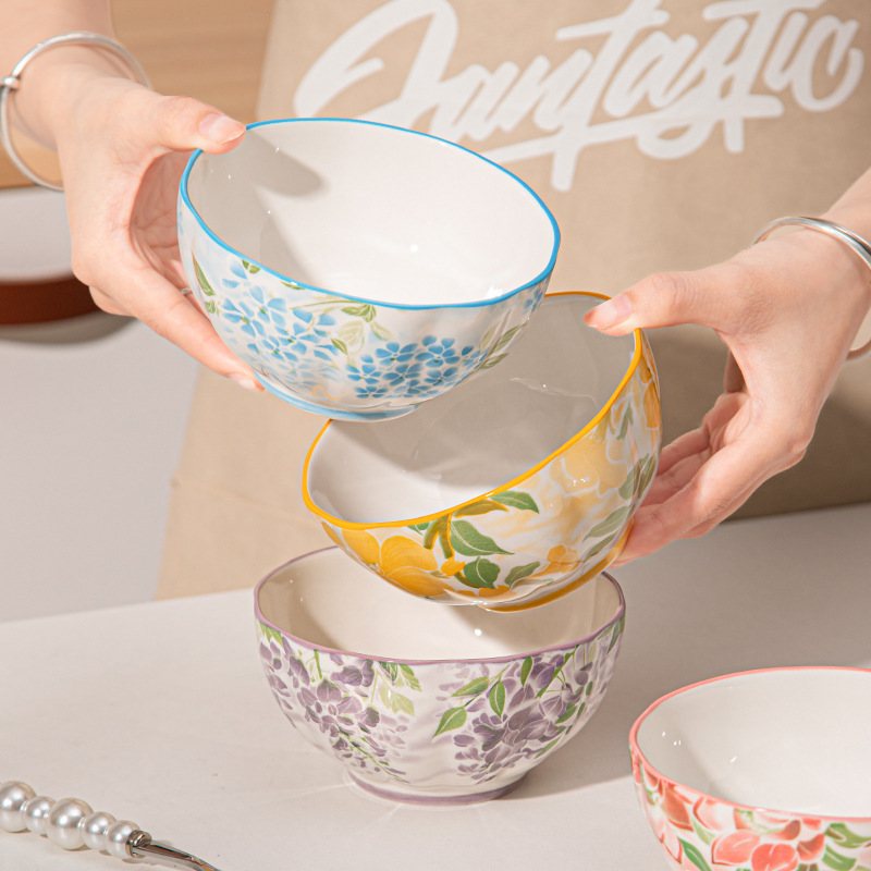 日式家用新款高颜值米碗碗具奢饭碗陶瓷创意轻釉下彩陶瓷餐具套装