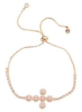 超闪锆石蝴蝶抽拉十字架吊坠手链时尚精致手环轻奢感手饰